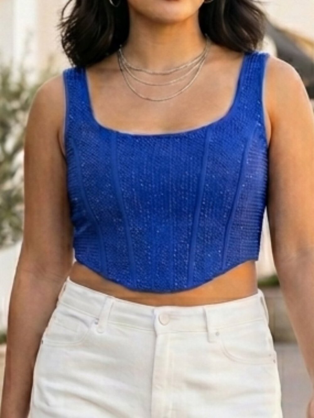 AKIRA Blue Rhinestone Corset Crop Top Bustier Party Clubwear XL